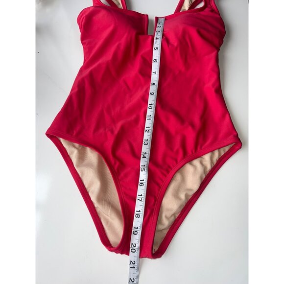 Kona Sol Womens One-Piece Swimsuit Plunge Neck Red Size S Adjustable Straps - Picture 7 of 7